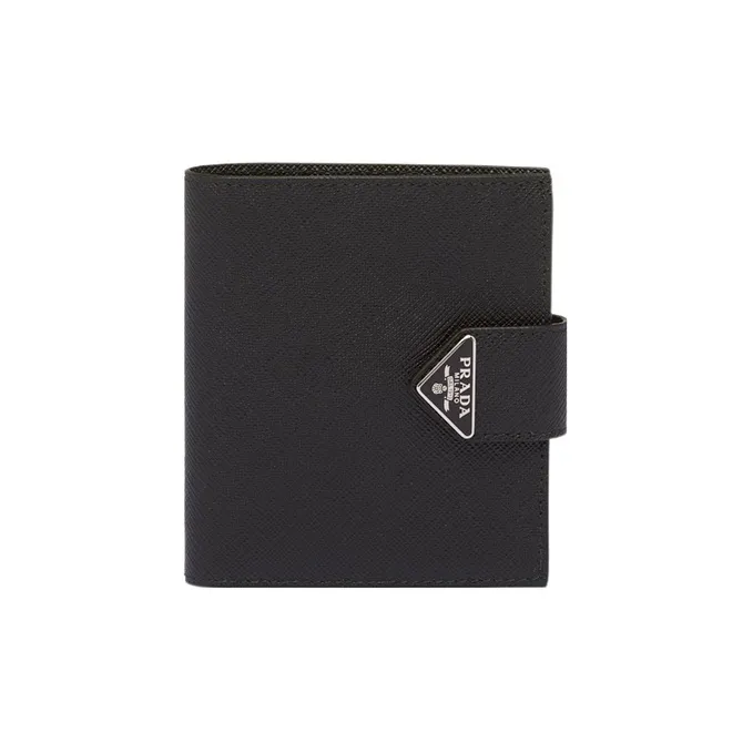 PRADA Saffiano Leather Card Clip Wallets Women's Black-0
