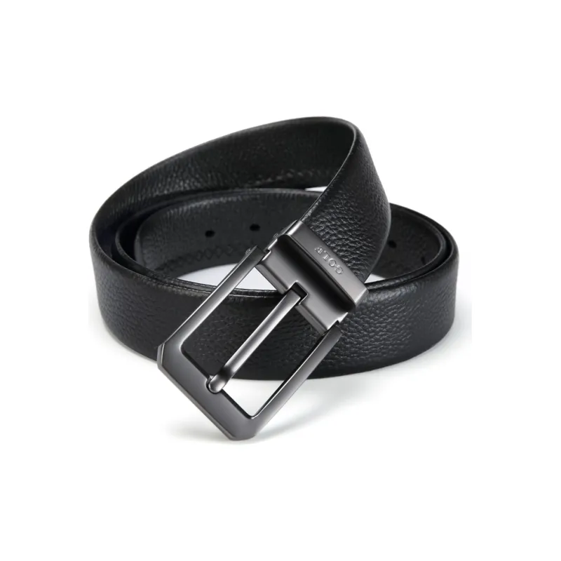 GOLF Top Grain Cow Leather Pin Buckle Belt Men's Black 3.65cm Wide-4