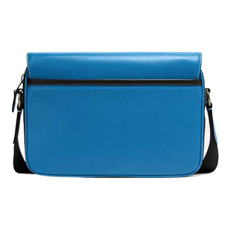 COACH Track Cow Leather Shoulder Bag, Crossbody Bag Regular Men's Blue Beige-2