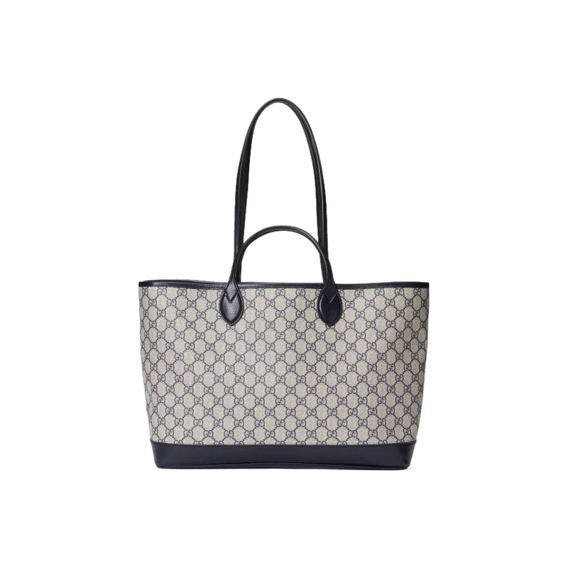 GUCCI GG Marmont Canvas With Leather Tote Bag Shopping Bag Shoulder Bag Handbag Medium Size Women's Beige/Navy-2