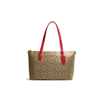 COACH Gallery PVC Tote Bag Shopping Bag Handbag Shoulder Bag Women's Khaki Red Multicolor