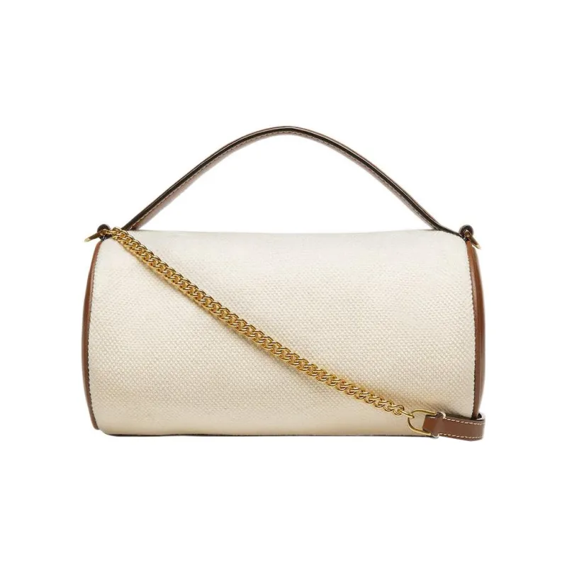 BALLY Fabric Cow Leather Patchwork Bucket Bag Shoulder Bag Crossbody Bag Small Size Women's Beige-1