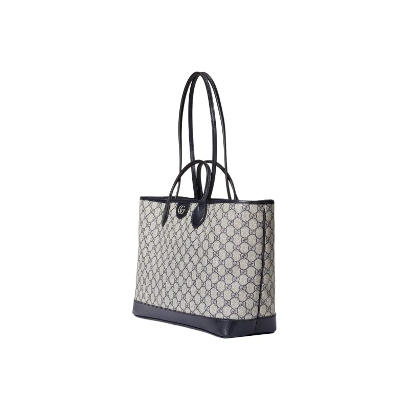 GUCCI GG Marmont Canvas With Leather Tote Bag Shopping Bag Shoulder Bag Handbag Medium Size Women's Beige/Navy-1