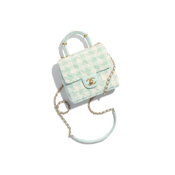 CHANEL Tweed Mixed With Lambskin Flap Bag Shoulder Bag Crossbody Bag Handbag Mini Women's Light Blue