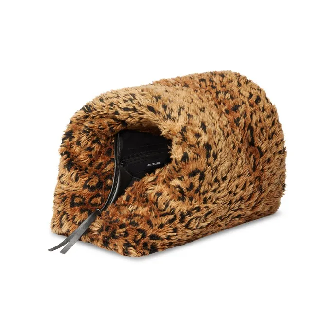 Balenciaga Faux Fur Clutch Medium Size Women's Brown/Black-2