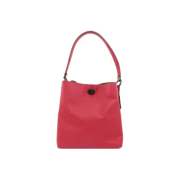 COACH Charlie Leather With Coated Canvas Bucket Bag Handbag Shoulder Bag Crossbody Bag Medium Size Women's Red