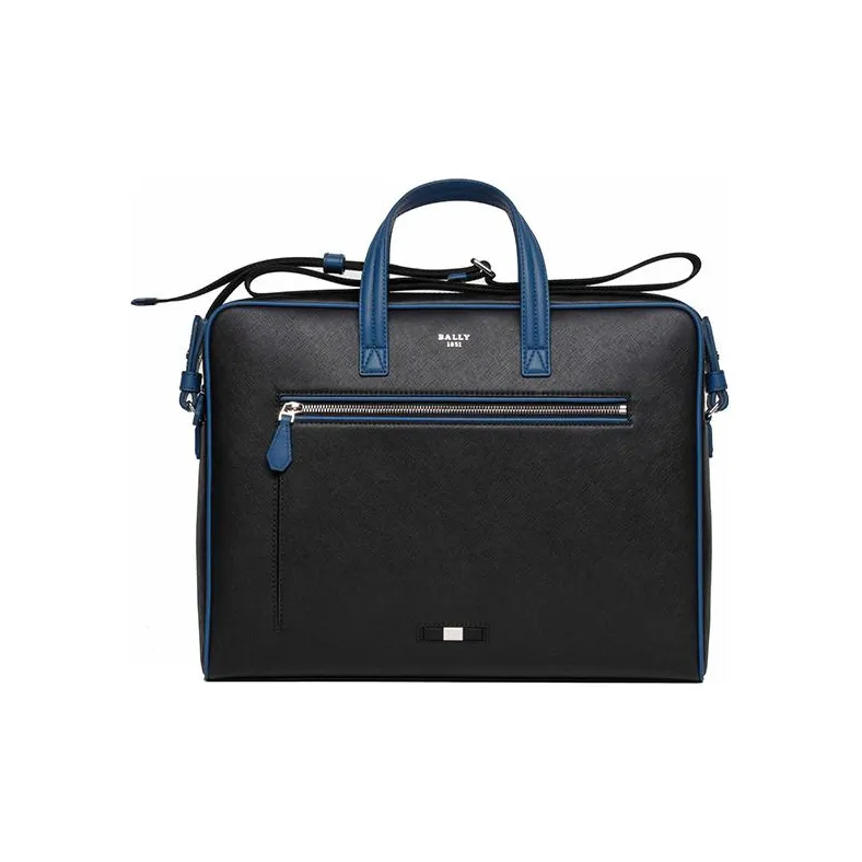 BALLY Cow Leather Portable Crossbody Bag Shoulder Bag Large Size Men's Black-0