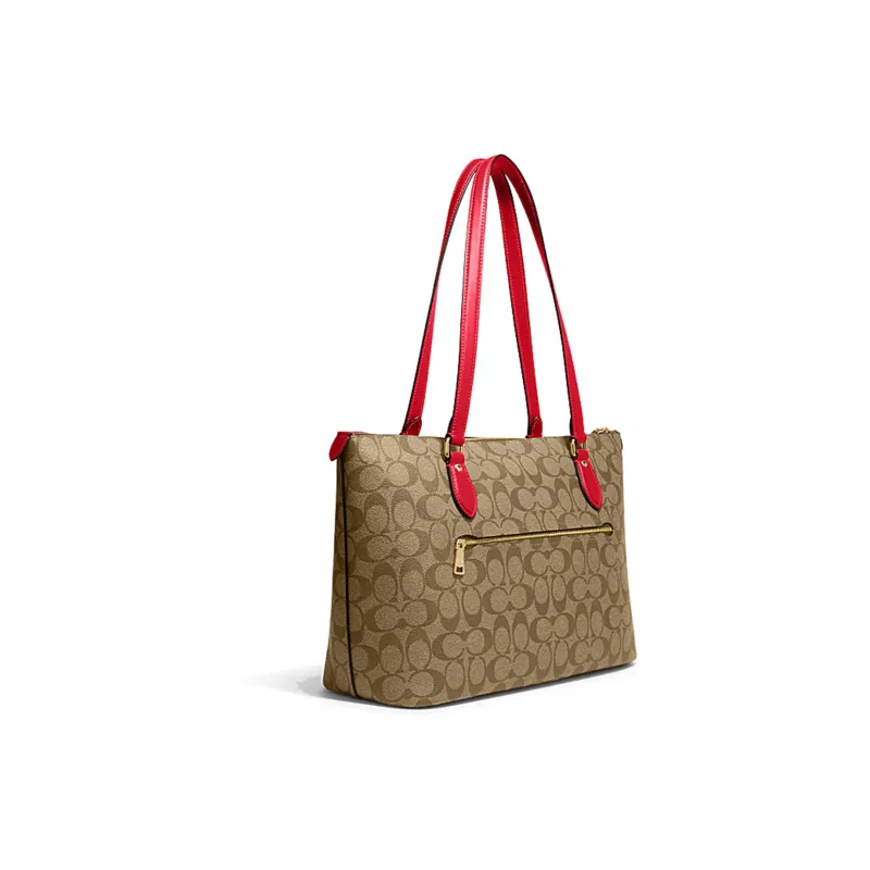 COACH Gallery PVC Tote Bag Shopping Bag Handbag Shoulder Bag Women's Khaki Red Multicolor-1