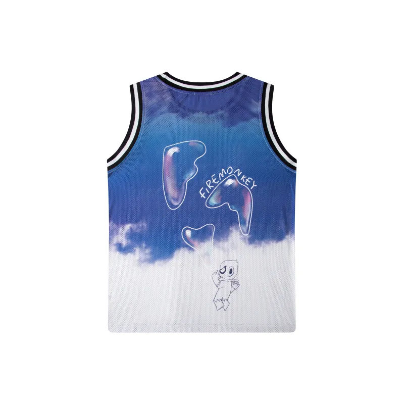 FireMonkey Basketball Jerseys Unisex White Blue-1