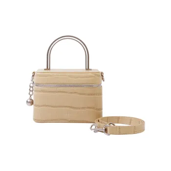 APEDE MOD Crocodile Pattern Cow Leather Makeup Bag Bucket Bag Box Bag Handbag Crossbody Bag Small Size Women's Yellow