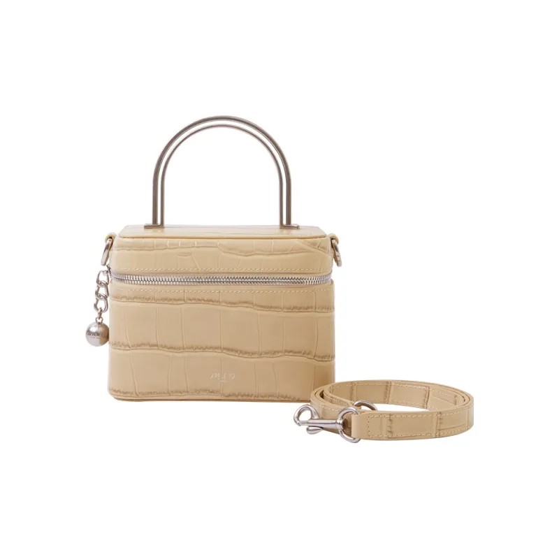APEDE MOD Crocodile Pattern Cow Leather Makeup Bag, Bucket Bag, Box Bag, Handbag, Crossbody Bag Trumpets Women's Yellow-0