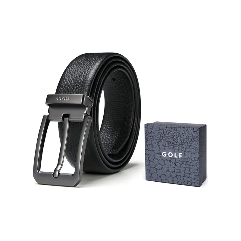 GOLF Top Grain Cow Leather Pin Buckle Belt Men's Black 3.65cm Wide-2