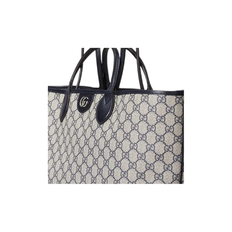GUCCI GG Marmont Canvas With Leather Tote Bag Shopping Bag Shoulder Bag Handbag Medium Size Women's Beige/Navy-8