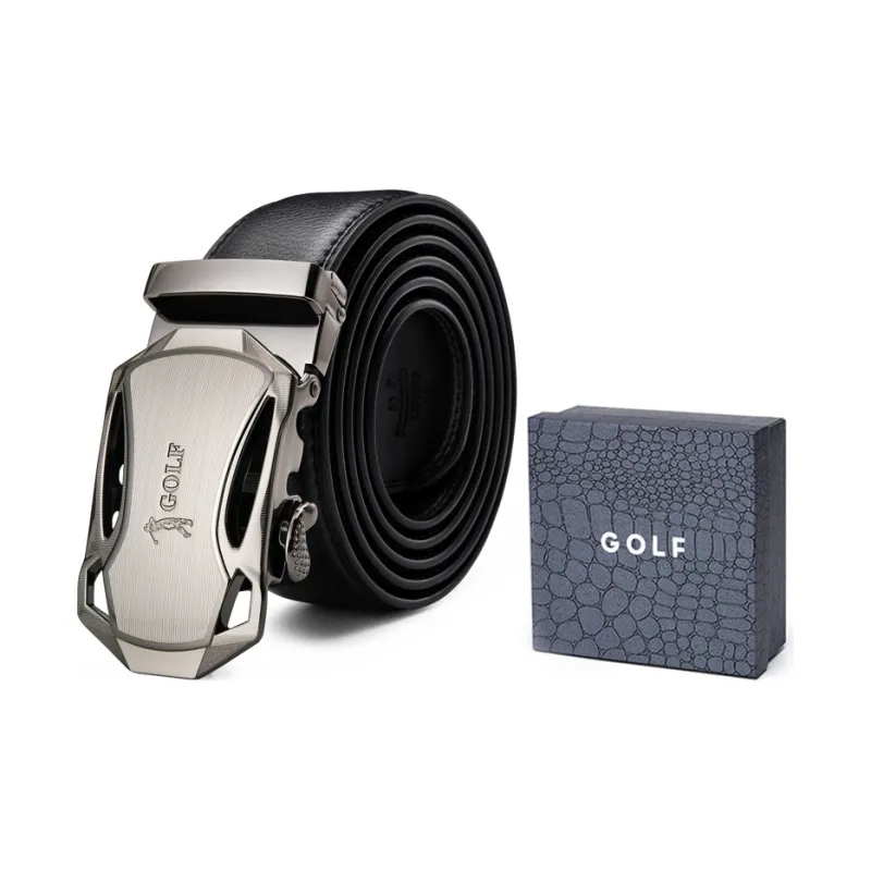 GOLF Cow Split Leather Automatic Buckle Belt Men's Black 3.5cm-1
