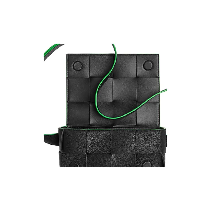 Bottega Veneta CASSETTE Pillow Bag Cow Leather Fanny Pack Mini Men's Black/Green-4
