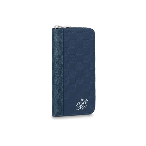 LOUIS VUITTON Zippy Cowhide Patchwork Canvas Wallet Men's Sapphire Blue
