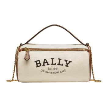BALLY Fabric Cow Leather Patchwork Bucket Bag Shoulder Bag Crossbody Bag Small Size Women's Beige