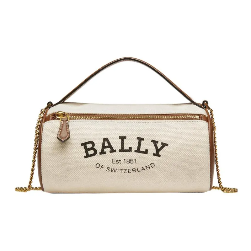 BALLY Fabric Cow Leather Patchwork Bucket Bag Shoulder Bag Crossbody Bag Small Size Women's Beige-0