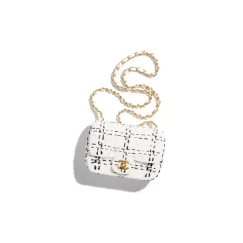 CHANEL Raffia Patchwork Velvet Flap Bag Shoulder Bag Crossbody Bag Mini Women's White/Black