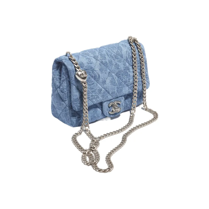 CHANEL 23P SS Denim Mini Square Flap Bag, Flap Bag, Shoulder Bag, Crossbody Bag Medium Size Women's Washed Blue-1