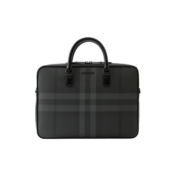 Burberry Calfskin Embellishment Handbag Shoulder Bag Crossbody Bag Briefcases Men's Charcoal Black