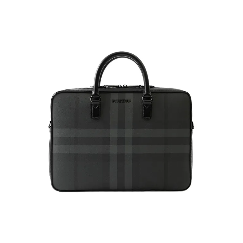 Burberry Calfskin Embellishment Handbag Shoulder Bag Crossbody Bag Briefcases Men's Charcoal Black-0