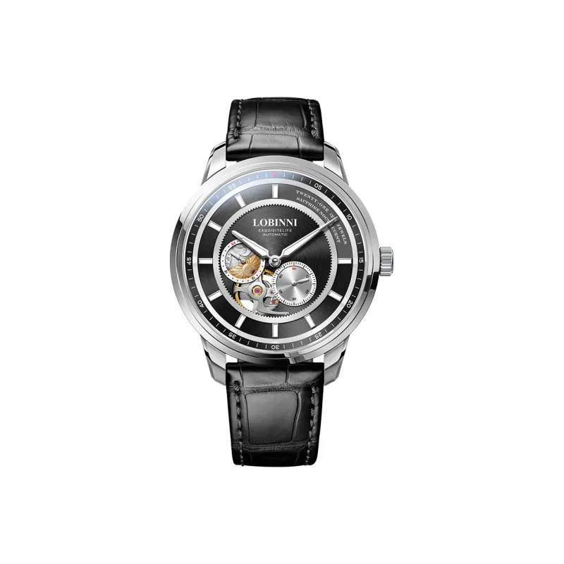 LOBINNI L Automatic Mechanical Movement Genuine Leather Strap Watch Men's Watches Black Dial-3