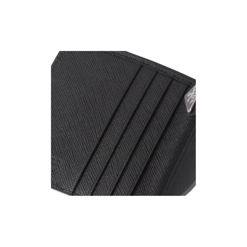 PRADA Saffiano Leather Card Clip Wallets Women's Black-5