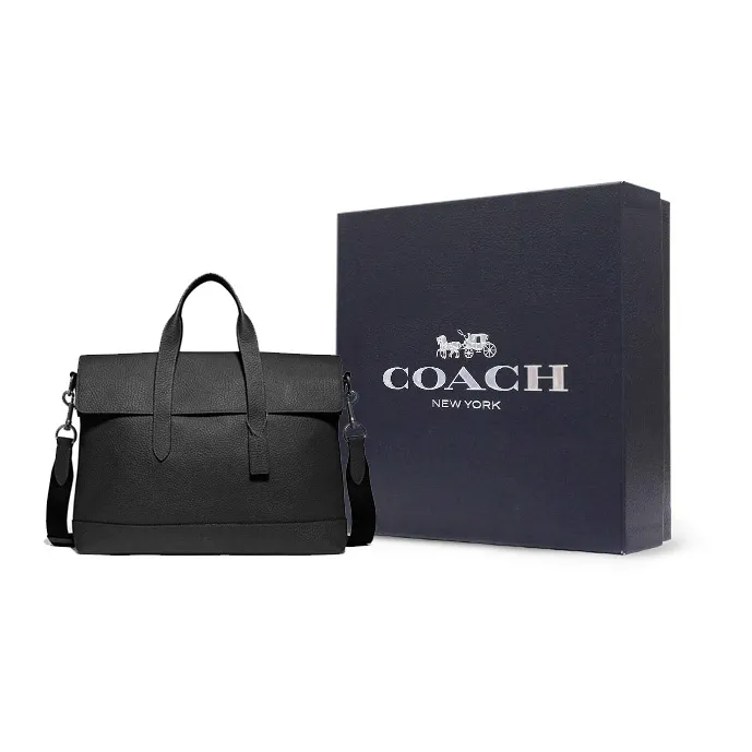 COACH Hamilton Pebbled Leather Laptop Bags Briefcases Handbag Shoulder Bag Crossbody Bag Large Size Men's Black-0