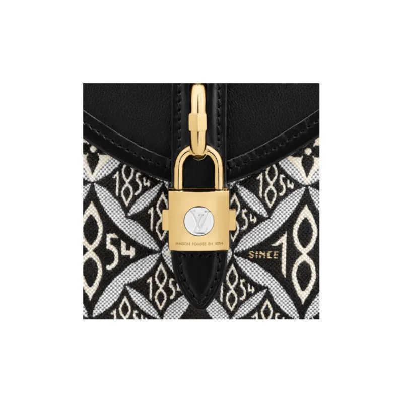 LOUIS VUITTON Saumur Cow Leather Little Twin Stars Handbag Crossbody Bag Medium Size Women's Black White-4