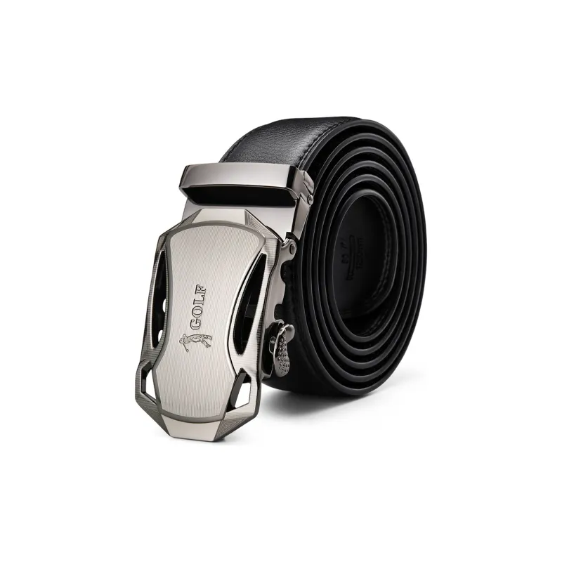 GOLF Cow Split Leather Automatic Buckle Belt Men's Black 3.5cm-4
