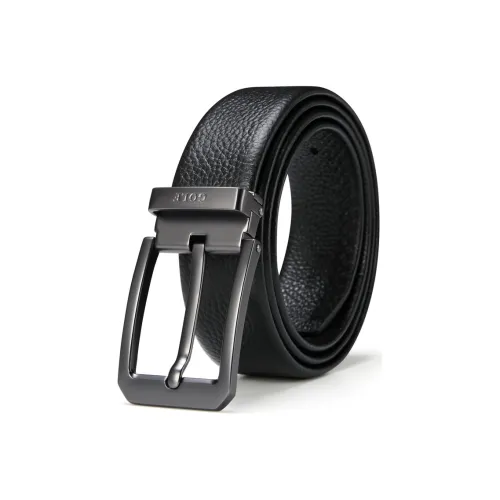 GOLF Top Grain Cow Leather Pin Buckle Belt Men's Black 3.65cm Wide