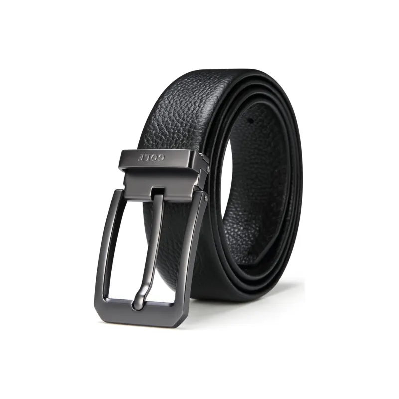 GOLF Top Grain Cow Leather Pin Buckle Belt Men's Black 3.65cm Wide-0