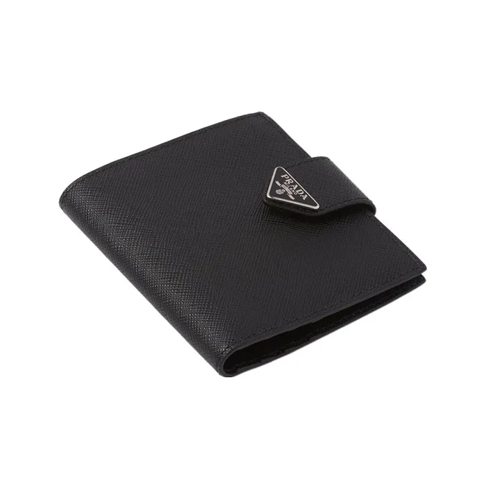 PRADA Saffiano Leather Card Clip Wallets Women's Black-1