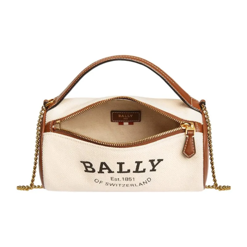 BALLY Fabric Cow Leather Patchwork Bucket Bag Shoulder Bag Crossbody Bag Small Size Women's Beige-3