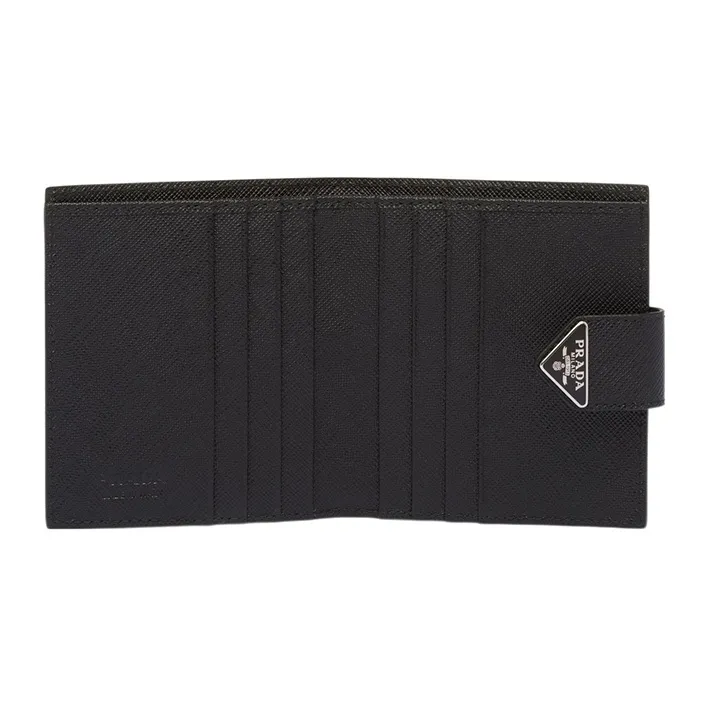 PRADA Saffiano Leather Card Clip Wallets Women's Black-3