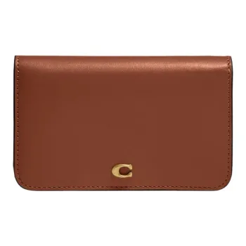 COACH Slim Wallet Calfskin Coin Purses Card Holders Mini Women's Brown