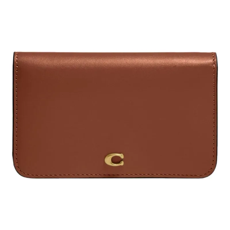 COACH Slim Wallet Calfskin Coin Purses Card Holders Mini Women's Brown-0