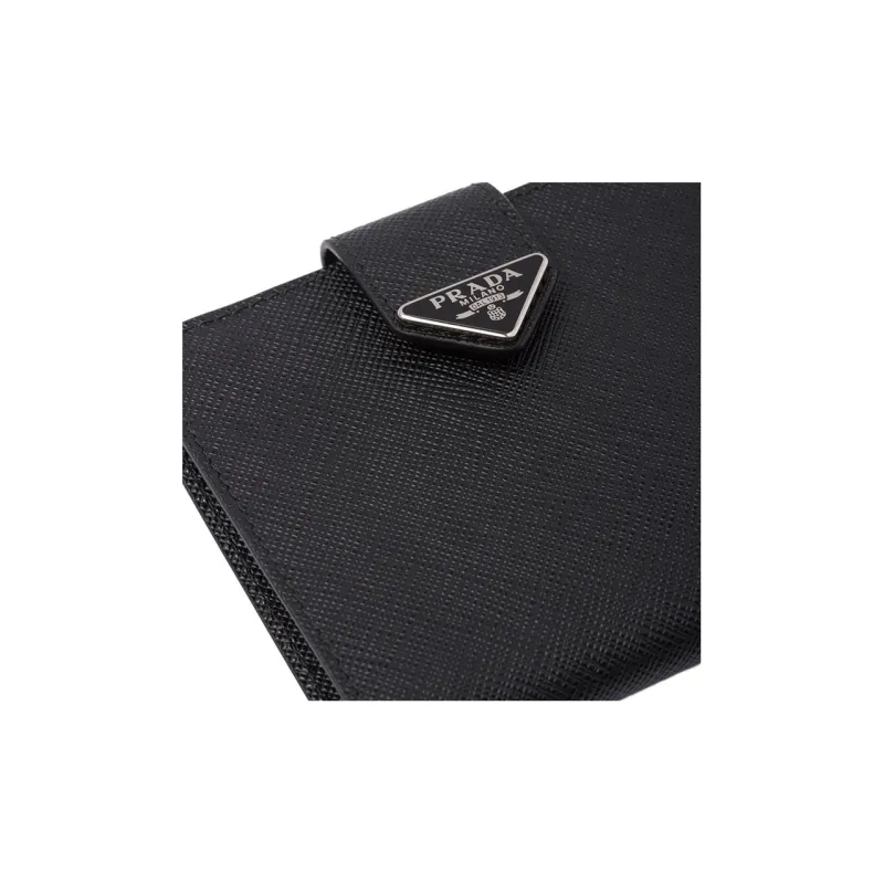 PRADA Saffiano Leather Card Clip Wallets Women's Black-4