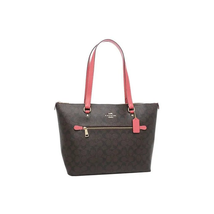 COACH Gallery Coated Canvas With Leather Tote Bag Shopping Bag Handbag Shoulder Bag Women's Brown & Red-1