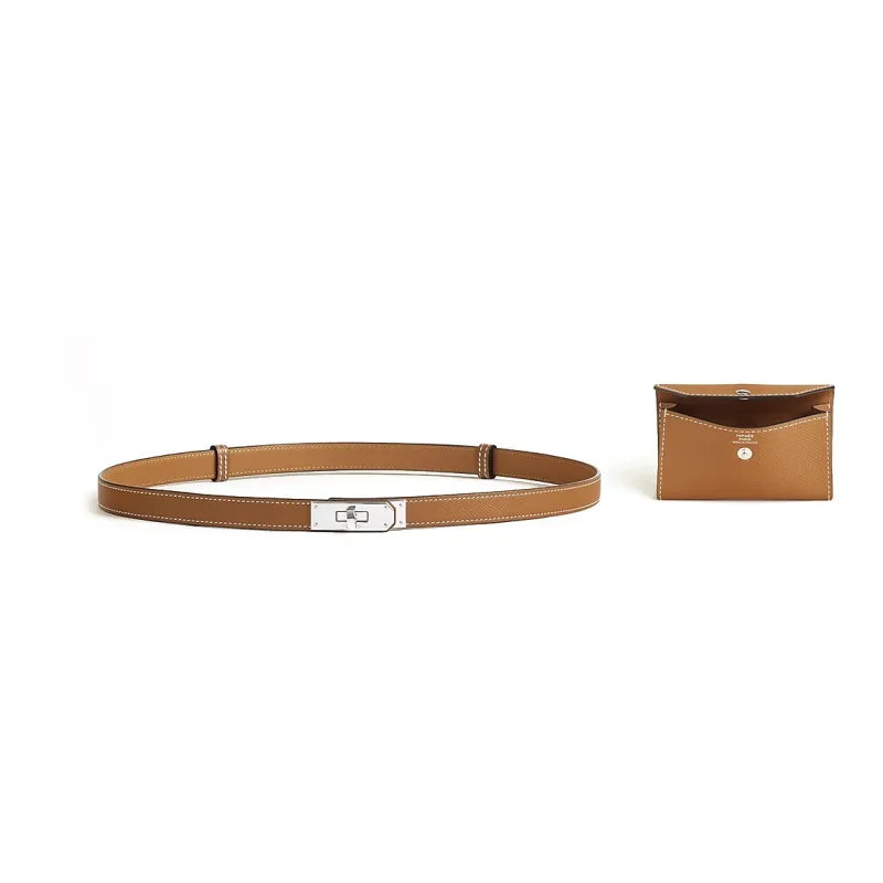 HERMES Kelly Leather Belts Women's Brown-1