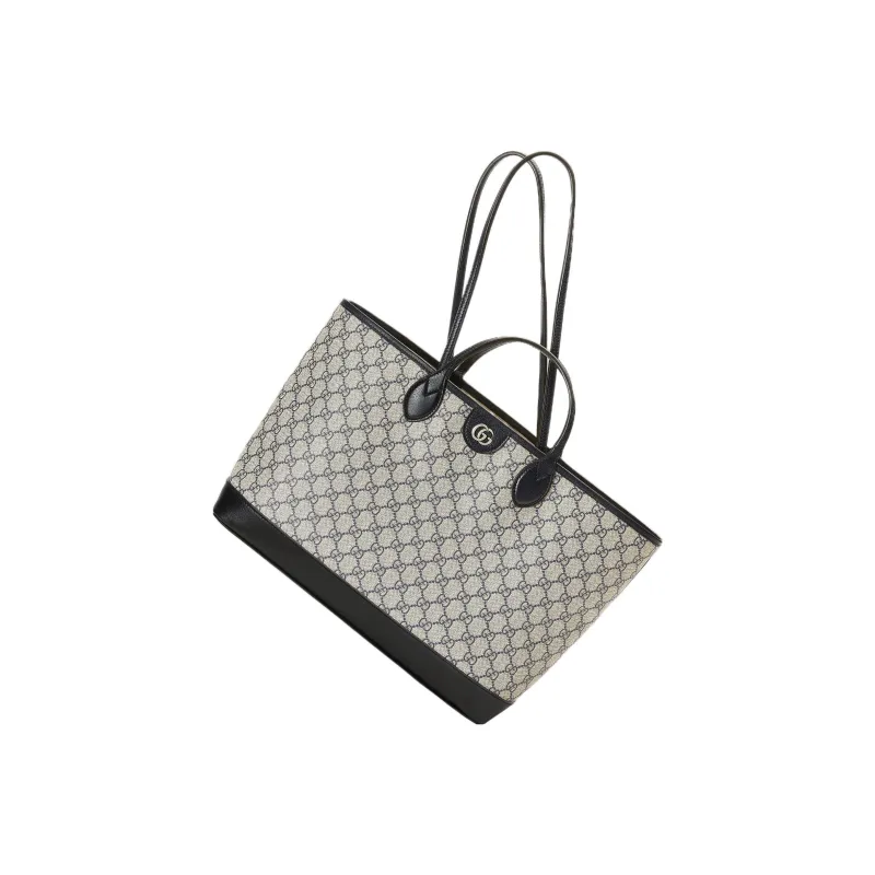 GUCCI GG Marmont Canvas With Leather Tote Bag Shopping Bag Shoulder Bag Handbag Medium Size Women's Beige/Navy-3