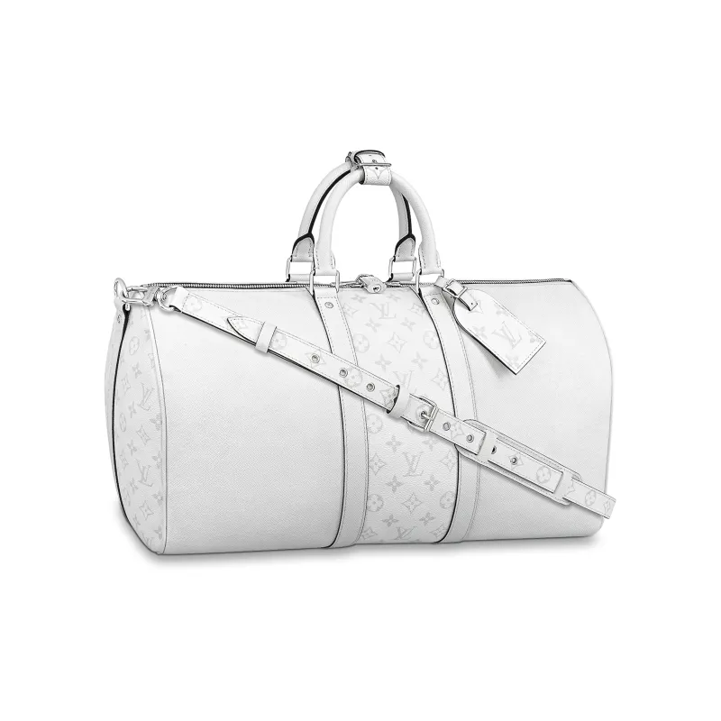 LOUIS VUITTON Keepall Bandouliere 50 Monogram/Taiga Optic White-0