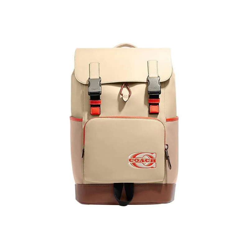 COACH Track Cow Leather With Fabric Backpack Regular Men's Beige Brown-0