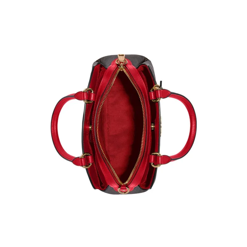 COACH Lillie Coated Canvas With Smooth Leather Detail Shoulder Bag Crossbody Bag Handbag Mini Women's Brown & Red-4