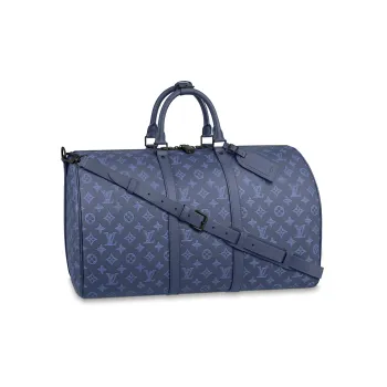 LOUIS VUITTON Keepall With Cow Leather Monkey Bag, Travel Bag, Shoulder Bag, Crossbody Bag, Handbag Men's Marine Blue
