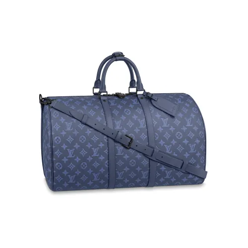 LOUIS VUITTON Keepall With Cow Leather Monkey Bag, Travel Bag, Shoulder Bag, Crossbody Bag, Handbag Men's Marine Blue