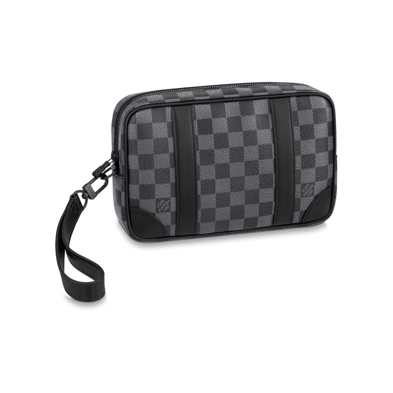 LOUIS VUITTON Graphite Canvas With Leather Clutch Men's Black/Gray-0