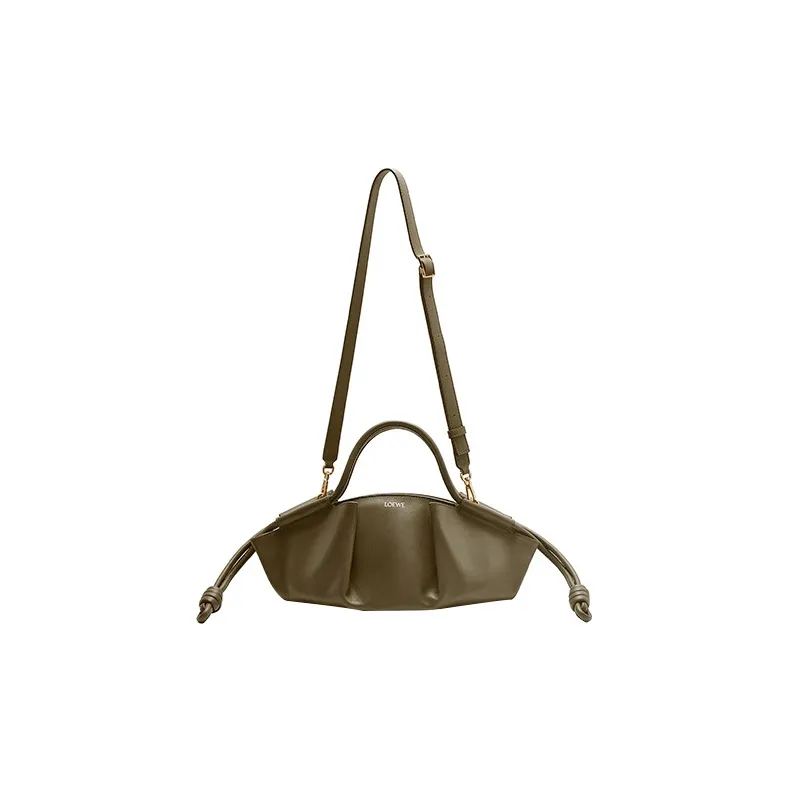 LOEWE Bright Nappa Cow Leather Dumpling Bag, Shoulder Bag, Crossbody Bag, Handbag Trumpets Women's Dark Khaki Green-1