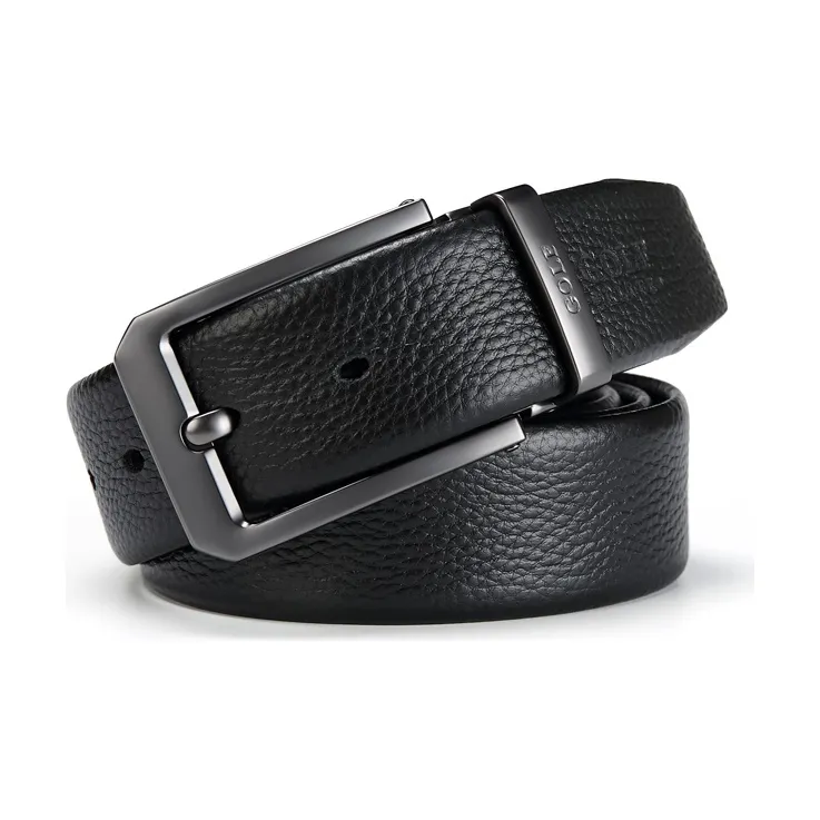 GOLF Top Grain Cow Leather Pin Buckle Belt Men's Black 3.65cm Wide-3